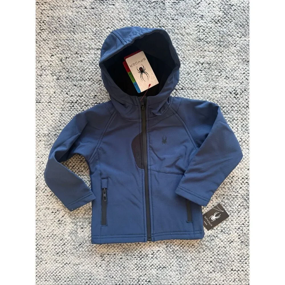 NWT Spyder 2T Toddler Soft Shell Navy Zipper Hooded Jacket
